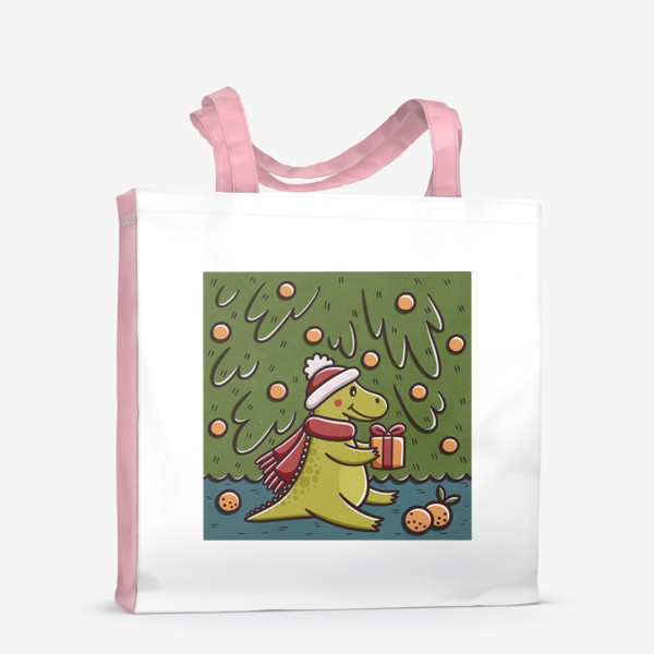 Сумка-шоппер «Милый дракон с подарком под елкой. Мандарины. Новый год»