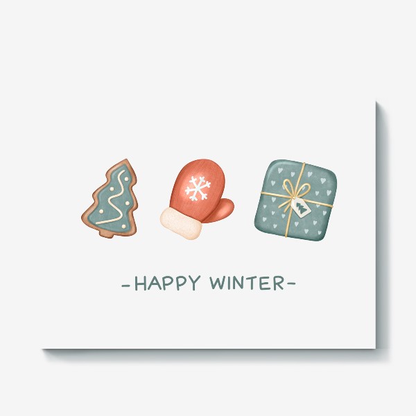 Холст «Happy winter, зима, Новый год»