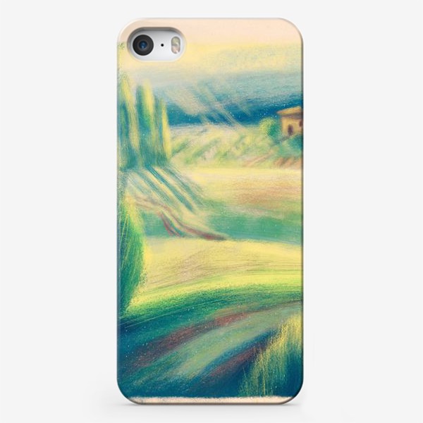 Чехол iPhone «Дорога домой, авторский принт, летний солнечный пейзажем Тосканы и домиком, карандаш, пастель, графика, красивая картина»