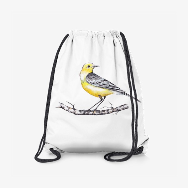 Рюкзак «Лесная птичка желтоголовая трясогузка на березовой ветке Зимний мотив Акварель»