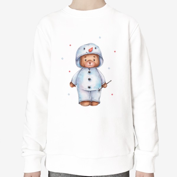 Свитшот «Акварельный мишка в костюме снеговика»
