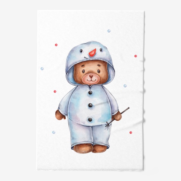 Полотенце «Акварельный мишка в костюме снеговика»