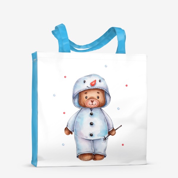 Сумка-шоппер «Акварельный мишка в костюме снеговика»
