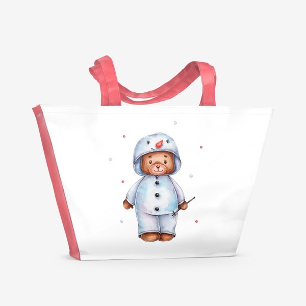 Пляжная сумка «Акварельный мишка в костюме снеговика»