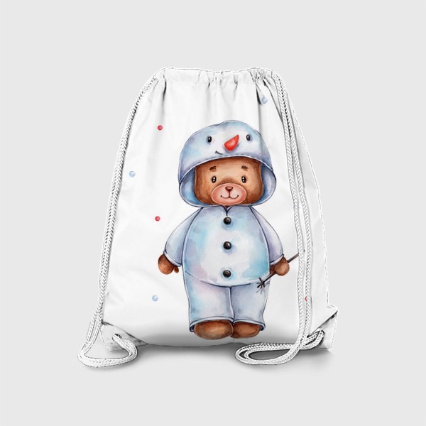 Рюкзак «Акварельный мишка в костюме снеговика»