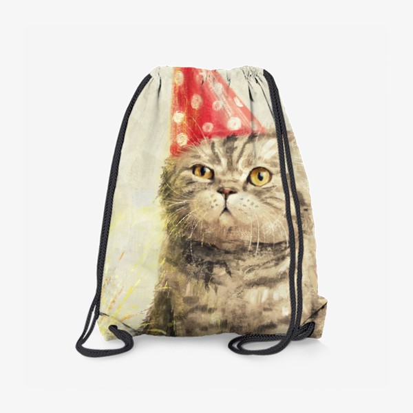 Рюкзак «День рождения кота, недовольный полосатый британец с праздничным кексом. Забавная прикольная открытка, смешной котик»