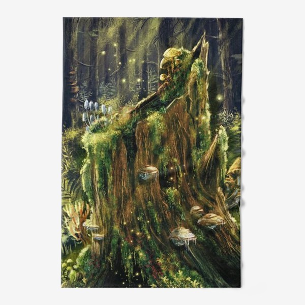 Полотенце «В лесной глуши, живописный загадочный принт, открытка, волшебный лес, магия и волшебство, грибы»