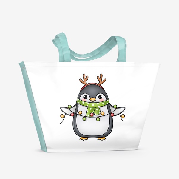 Пляжная сумка «Пингвин с гирляндой»