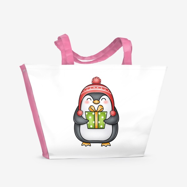 Пляжная сумка «Пингвин с подарком»