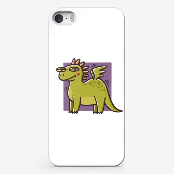 Чехол iPhone «Забавный зеленый дракон на сиреневом фоне. Новый год 2024»