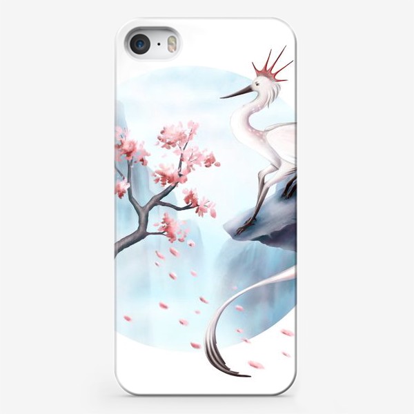 Чехол iPhone «Птица хранитель. Японская птица. Сакура. Горы.»