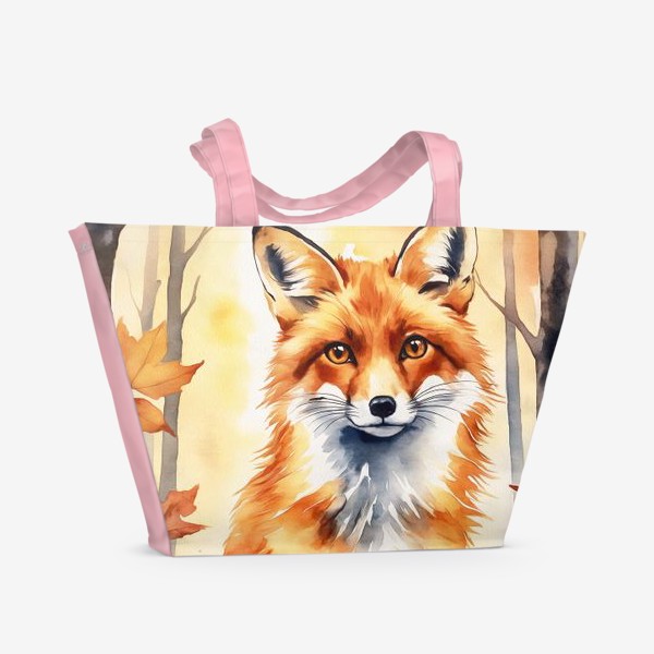 Пляжная сумка &laquo;Портрет лисы с осенними листьями&raquo;