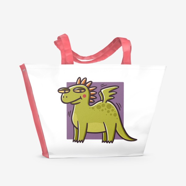 Пляжная сумка «Забавный зеленый дракон на сиреневом фоне. Новый год 2024»
