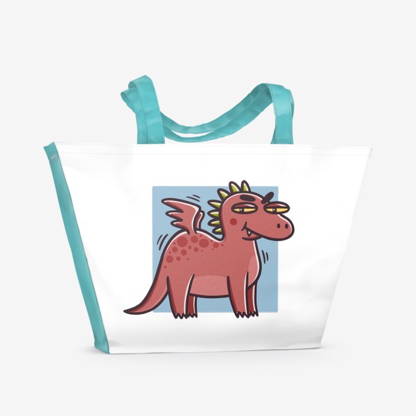 Пляжная сумка «Забавный красный дракон на голубом фоне. Новый год 2024»