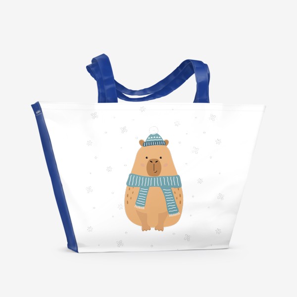 Пляжная сумка «Капибара в шарфе и шапке со снежинками»