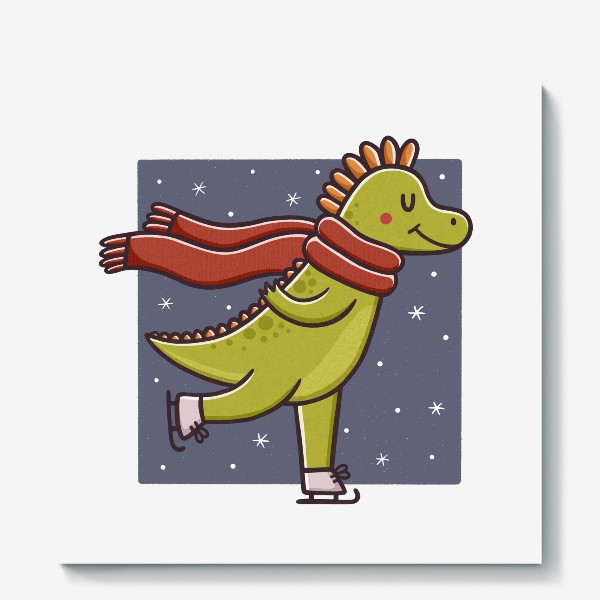 Холст «Милый дракон на коньках. Фигурное катание. Новый год»