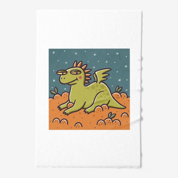 Полотенце «Забавный зеленый дракон и гора мандаринов. Новый год »