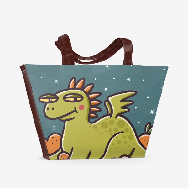 Пляжная сумка &laquo;Забавный зеленый дракон и гора мандаринов. Новый год &raquo;