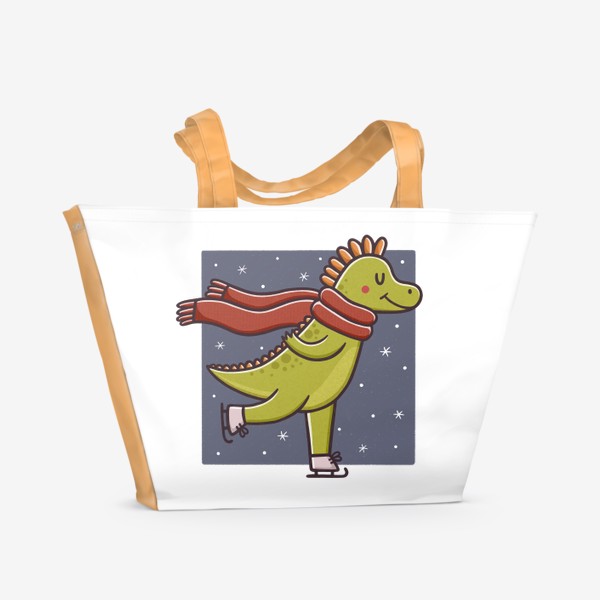 Пляжная сумка «Милый дракон на коньках. Фигурное катание. Новый год»