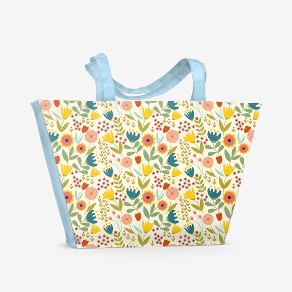 Пляжная сумка «Паттерн с яркими цветами в скандинавском стиле»