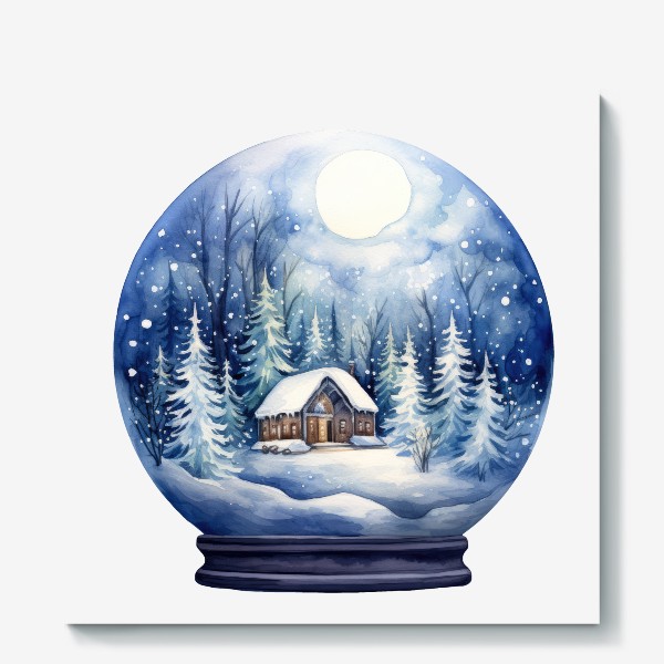Холст «Акварельный снежный шар со снегом»