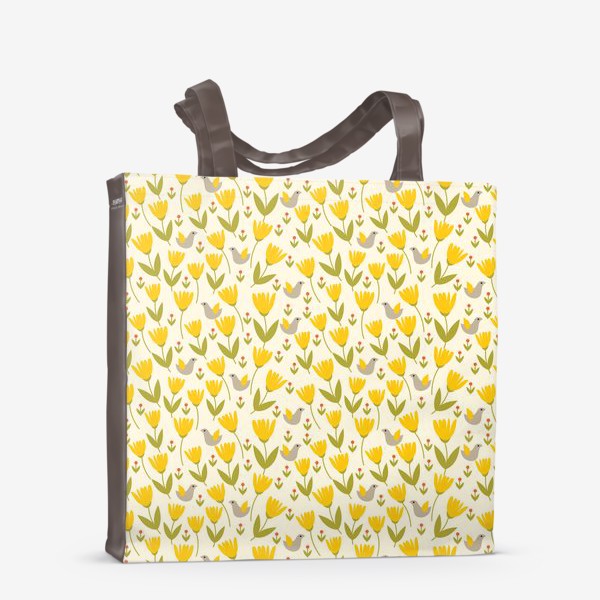 Сумка-шоппер «Яркий паттерн с желтыми цветами и птицами»
