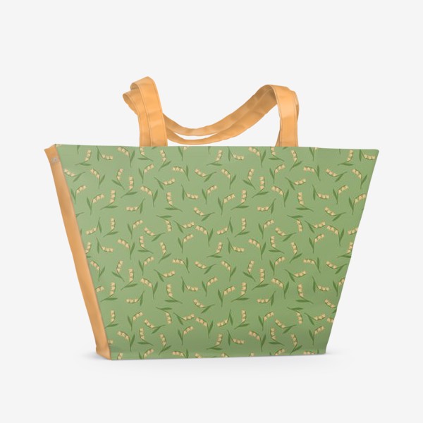Пляжная сумка &laquo;Паттерн с милыми ландышами на зеленом фоне&raquo;