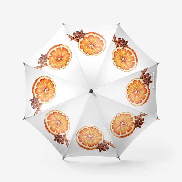 Зонт «Апельсин и специи для глинтвейна. Новогодняя акварель»