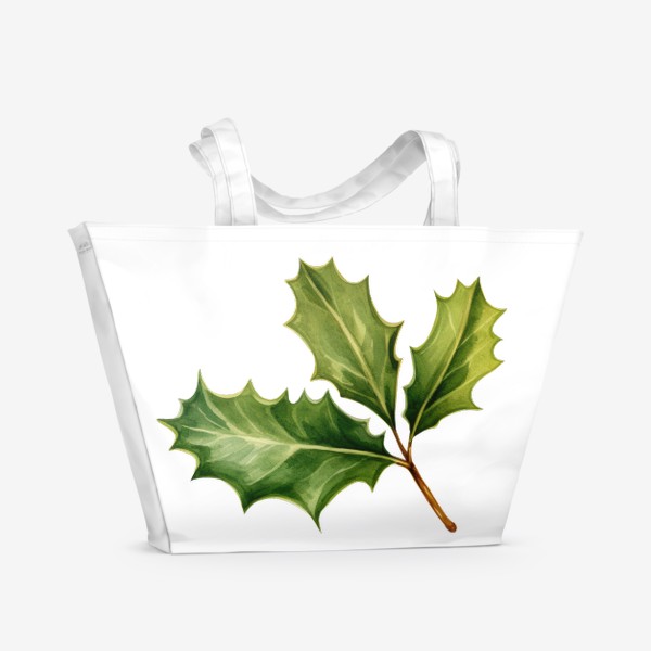Пляжная сумка «Зеленые листья остролиста. Акварель»