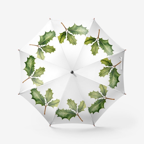 Зонт «Зеленые листья остролиста. Акварель»