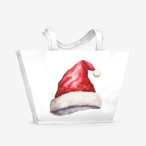 Пляжная сумка «Шапка Санта Клауса. Новогодняя акварель»