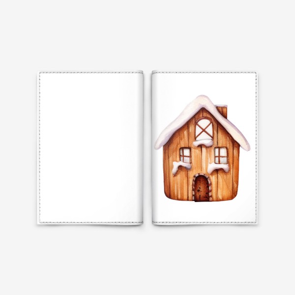 Обложка для паспорта «Акварельный пряничный домик в снегу»