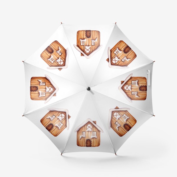 Зонт «Акварельный пряничный домик в снегу»