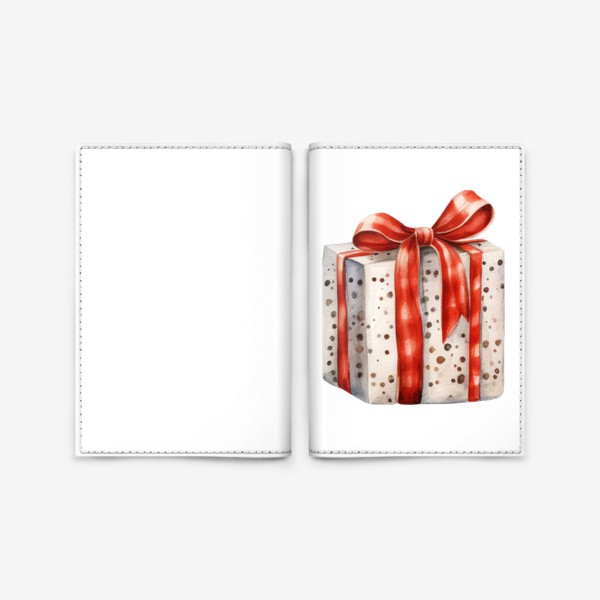 Обложка для паспорта «Коробка с подарком и красным бантом. Акварель»