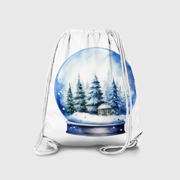 Рюкзак «Зимний снежный шар. Елки и домик. Акварель»