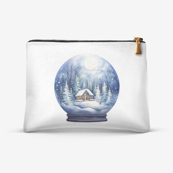 Косметичка «Акварельный снежный шар со снегом»