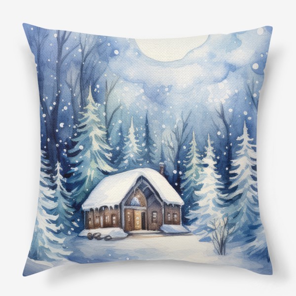 Подушка «Акварельный снежный шар со снегом»