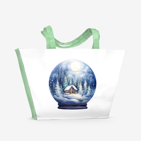 Пляжная сумка «Акварельный снежный шар со снегом»