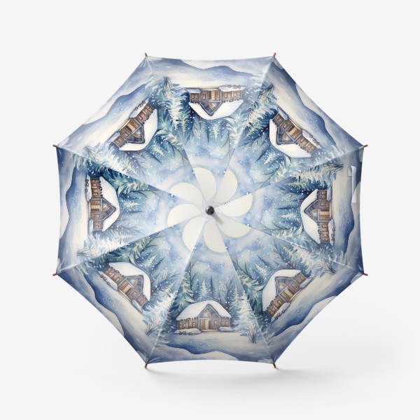 Зонт «Акварельный снежный шар со снегом»