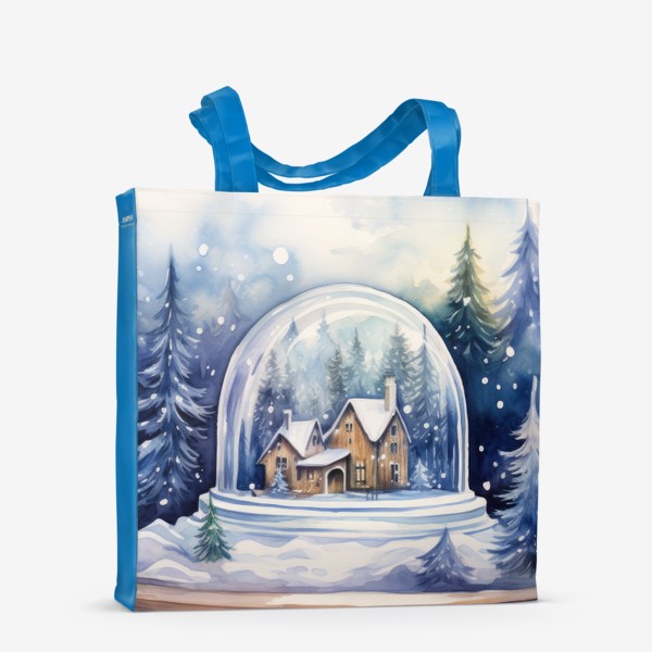 Сумка-шоппер «Снежный шар и зимний акварельный лес»