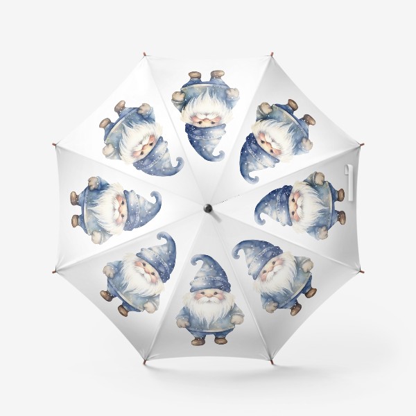 Зонт «Зимний снежный гном. Акварель»