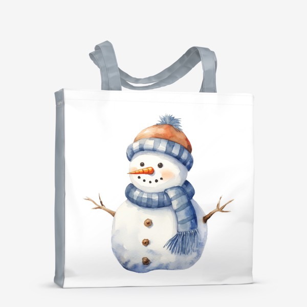 Сумка-шоппер «Акварельный снеговик в шапке»