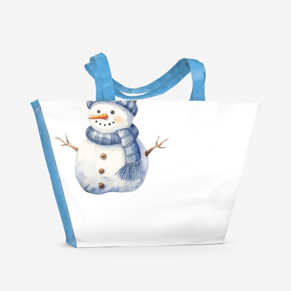 Пляжная сумка «Акварельный снеговик в шапке»