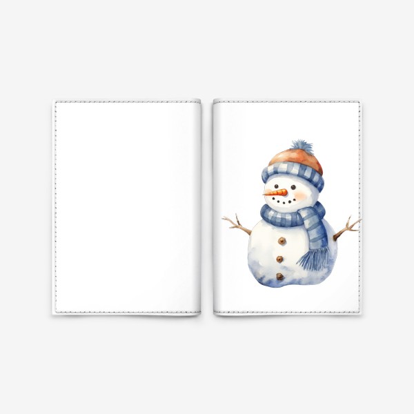 Обложка для паспорта «Акварельный снеговик в шапке»