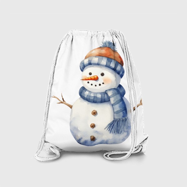 Рюкзак «Акварельный снеговик в шапке»
