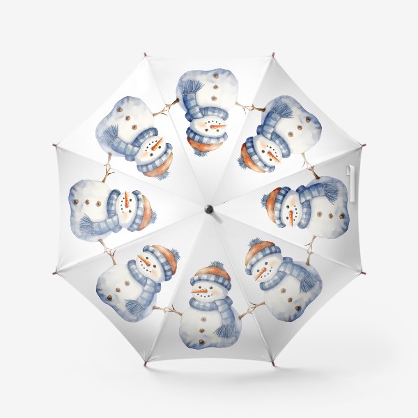 Зонт «Акварельный снеговик в шапке»