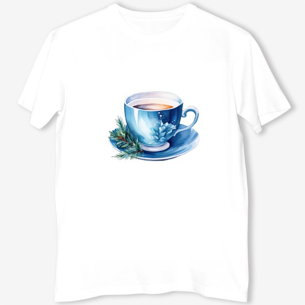 Футболка «Зимний горячий чай в голубой чашке. Акварель»