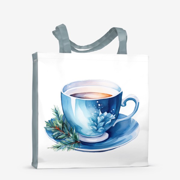 Сумка-шоппер «Зимний горячий чай в голубой чашке. Акварель»