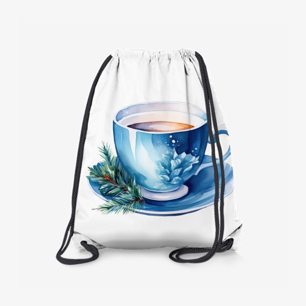 Рюкзак «Зимний горячий чай в голубой чашке. Акварель»