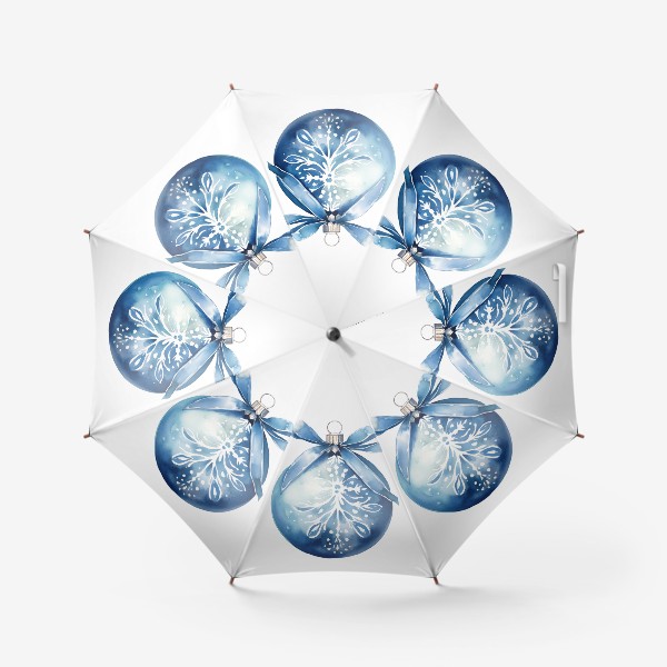 Зонт «Синий елочный шар с лентой. Акварель»